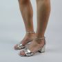 Manfield Dames Goudkleurige leren sandalen met hak - Thumbnail 3