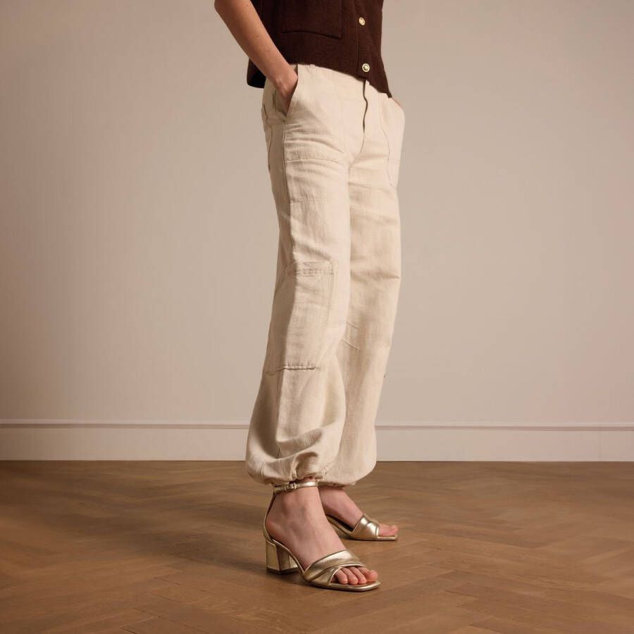 Manfield Dames Goudkleurige leren sandalen met hak - Foto 3