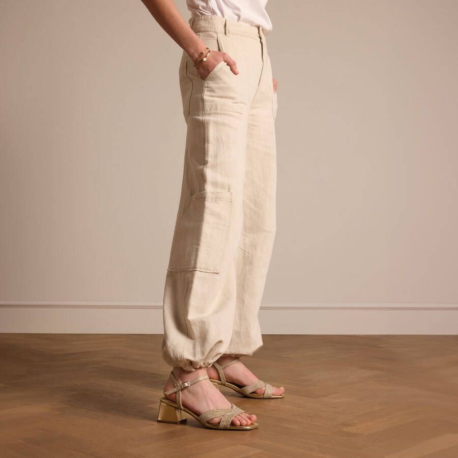 Manfield Dames Gouden leren sandalen met hak en glitters