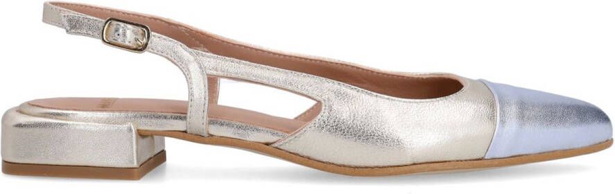 Manfield Dames Gouden leren slingbacks met zilverkleurig detail