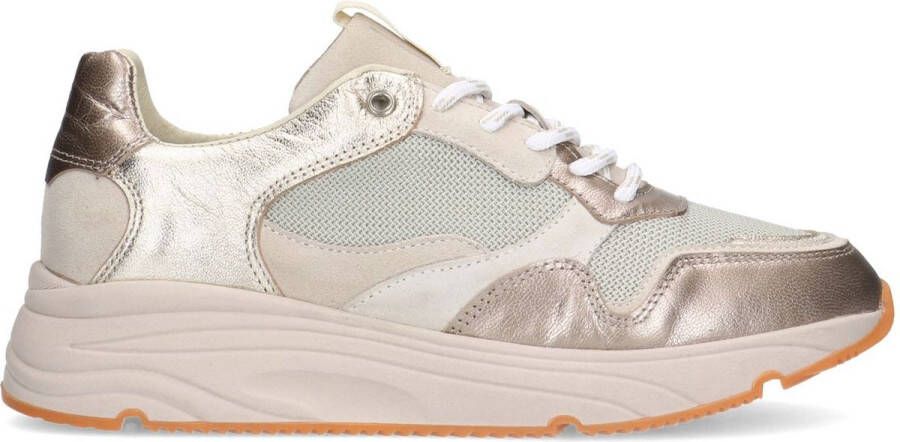 Manfield Dames Gouden leren sneakers met mesh details