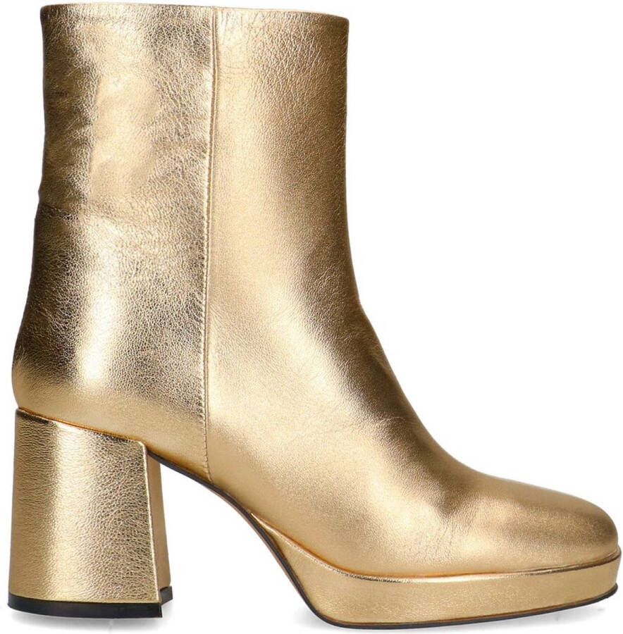 Manfield Dames Goudkleurige leren enkellaarsjes met hak - Foto 1