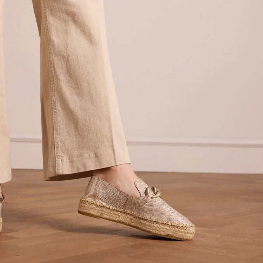 Manfield Dames Goudkleurige leren espadrilles met gouden chain