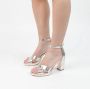 Manfield Dames Zilveren metallic leren sandalen met hak - Thumbnail 4
