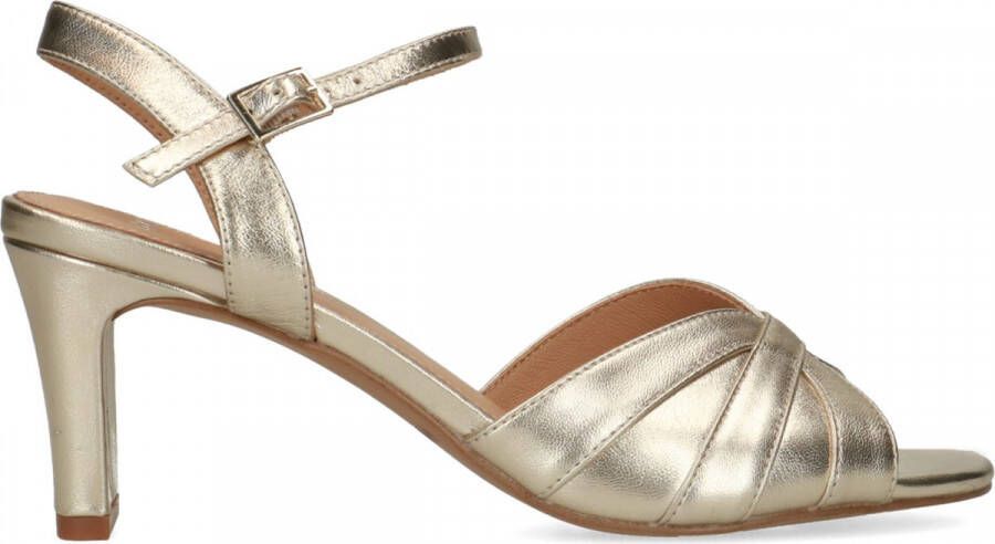 Manfield Dames Goudkleurige leren sandalen met hak