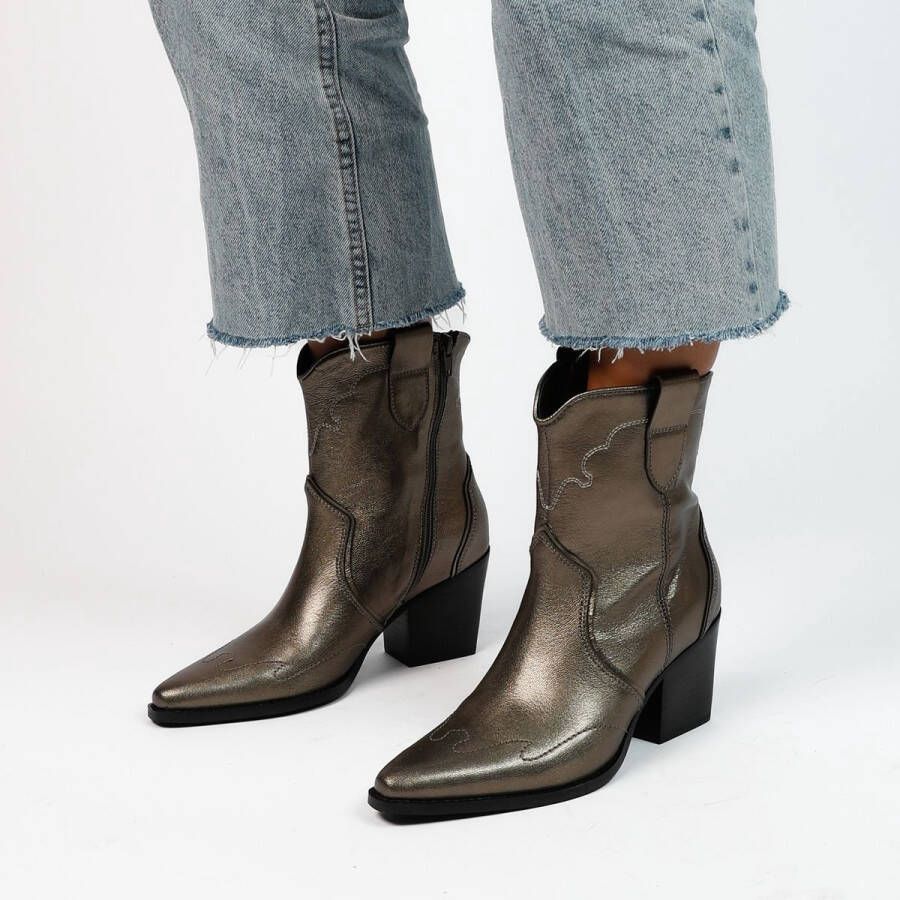 Manfield Dames Goudkleurige metallic leren cowboy laarzen
