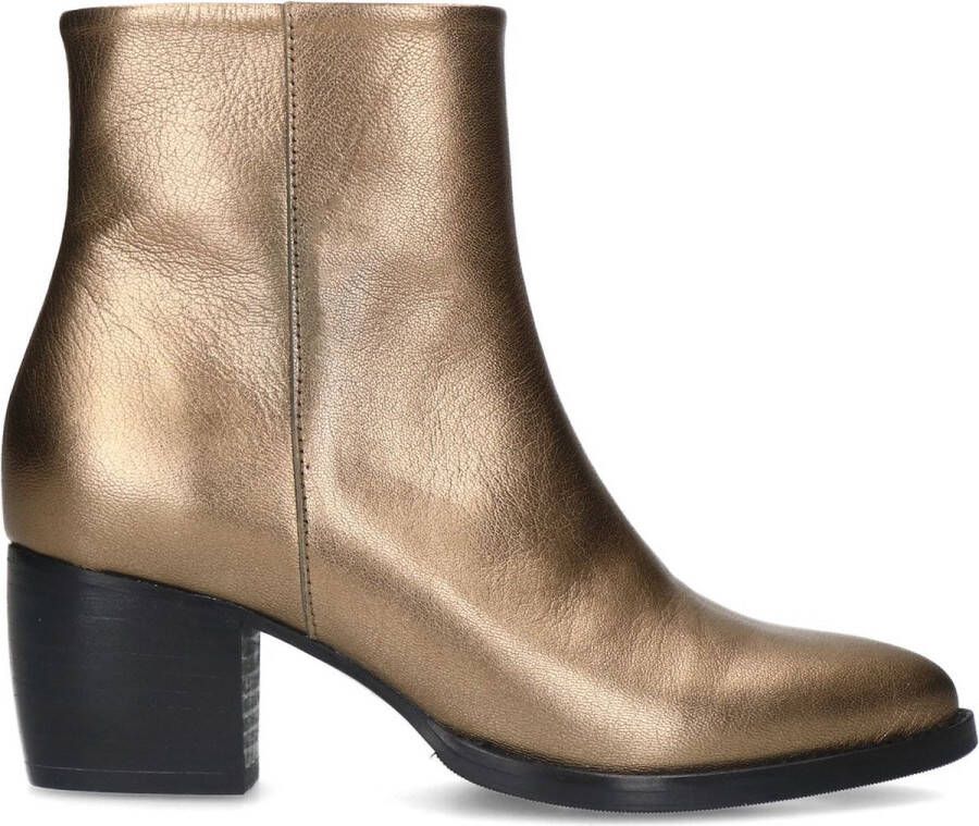 Manfield Dames Goudkleurige metallic leren enkellaarsjes