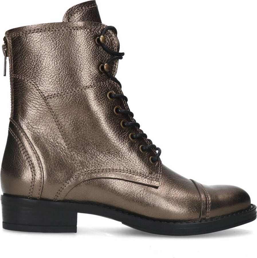 Manfield Dames Goudkleurige metallic leren veterlaarsjes