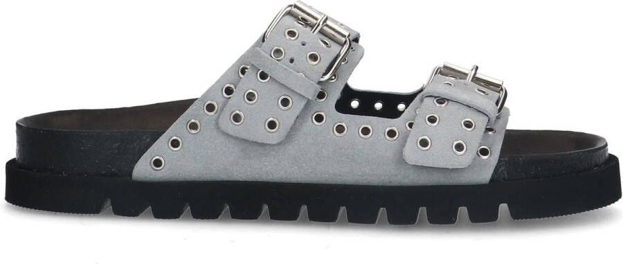 Manfield Dames Grijze suède slippers met studs