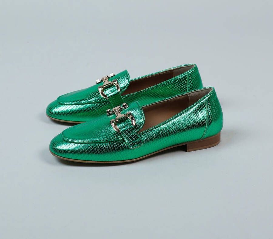 Manfield Dames Groene metallic leren loafers - Foto 4