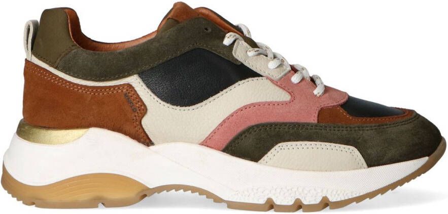 Manfield Dames Groene suède sneakers met multicolour details