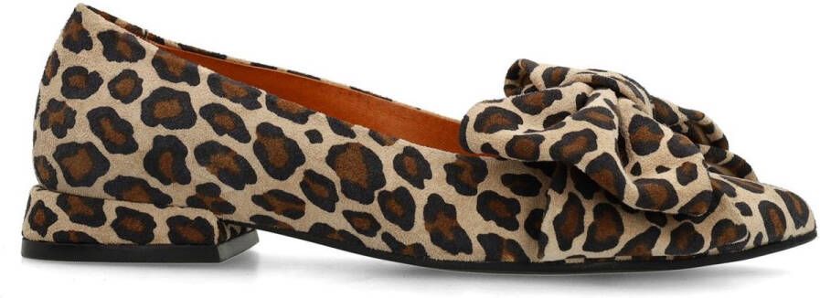 Manfield suède loafers met panterprint beige cognac