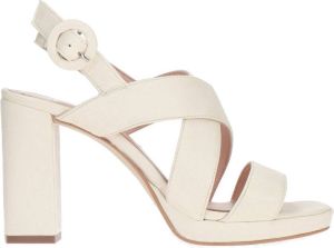 Manfield Dames Off white leren sandalen met hak