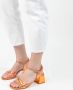 Manfield Dames Oranje leren sandalen met hak - Thumbnail 2