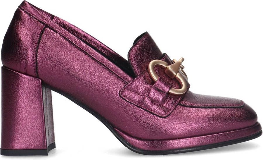 Manfield Dames Paarse leren gesloten pumps met goudkleurige details