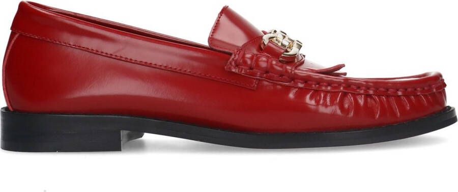 Manfield Dames Rode leren loafers met goudkleurige chain en kwastjes