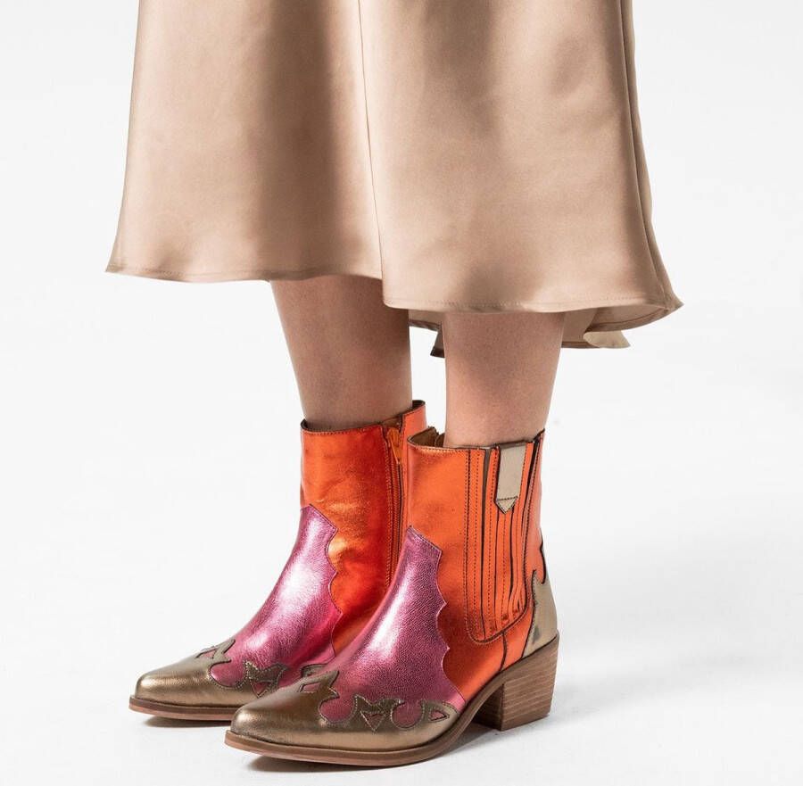 Manfield Dames Rode metallic leren cowboy laarzen