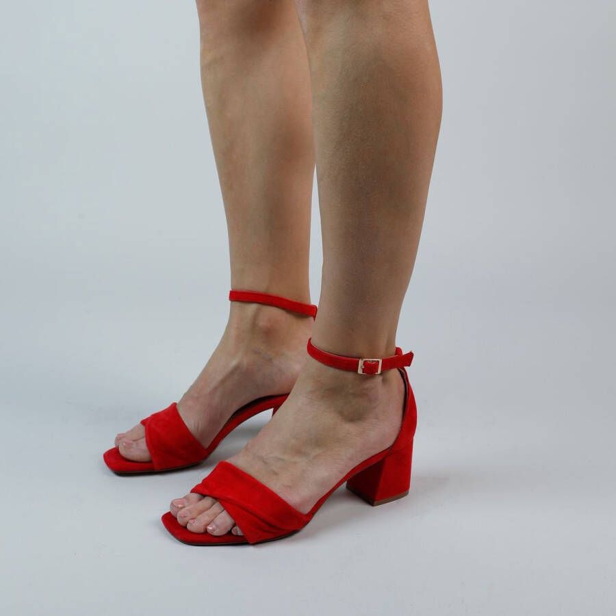 Manfield Dames Rode suède sandalen met hak - Foto 2