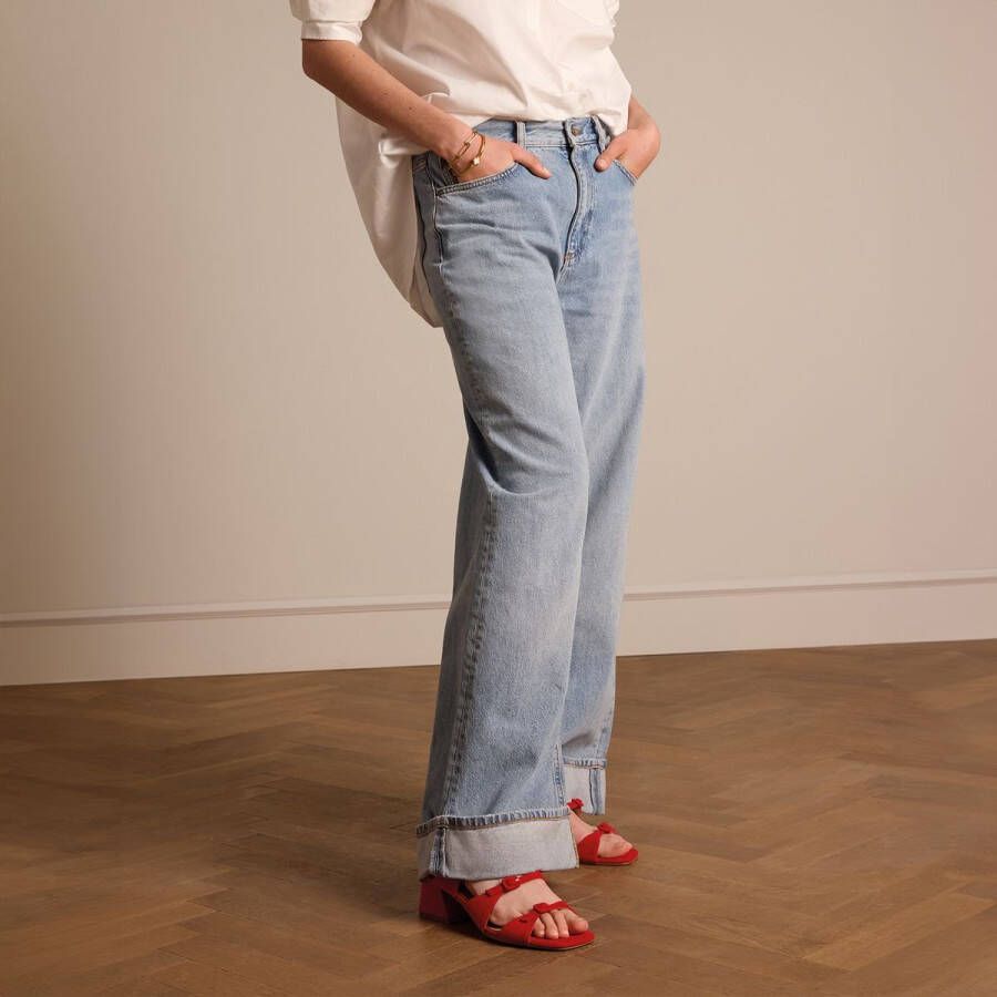 Manfield Dames Rode suède sandalen met hak en gespjes