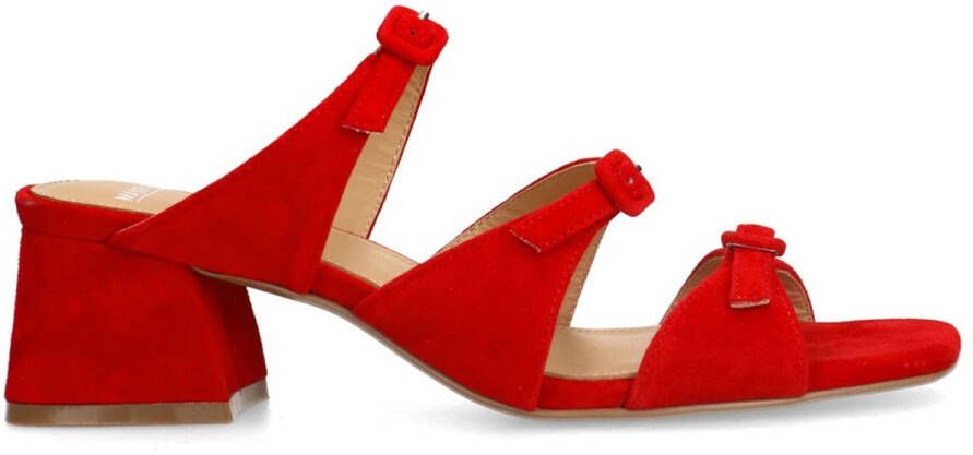 Manfield Dames Rode suède sandalen met hak en gespjes