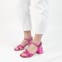 Manfield Dames Roze leren sandalen met hak - Thumbnail 2
