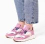 Manfield Dames Roze leren sneakers met metallic details - Thumbnail 1