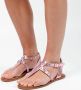 Manfield leren sandalen met studs roze metallic - Thumbnail 2