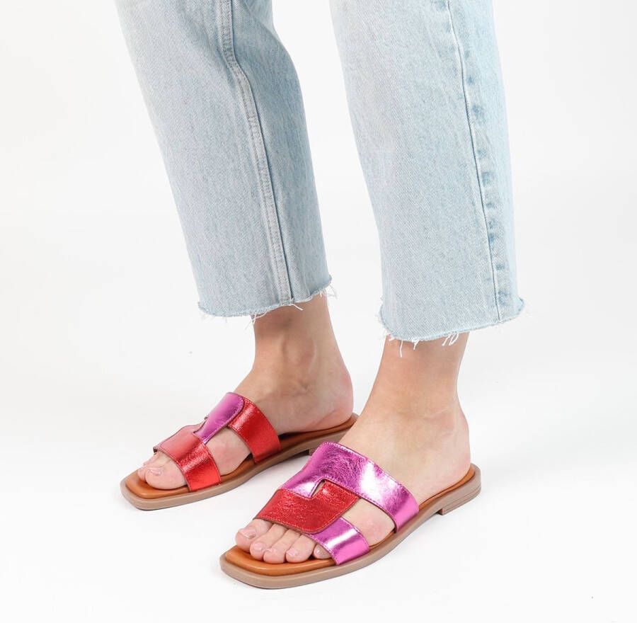 Manfield Dames Roze metallic leren slippers - Foto 2
