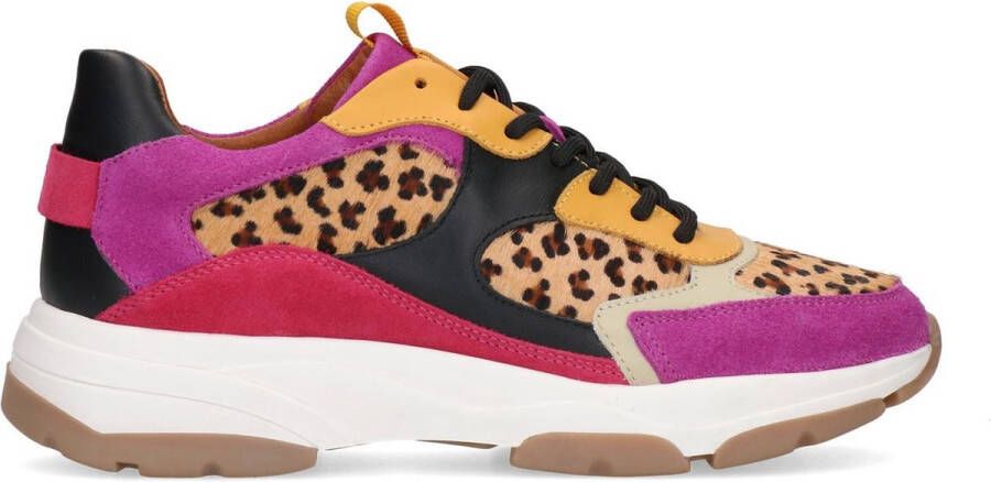 Manfield Dames Roze suède sneakers met panterprint