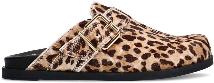 Manfield Dames Suède leopard clogs