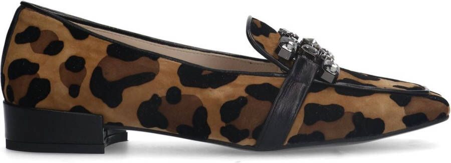 Manfield Dames Suède Panterprint loafers met chain - Foto 2