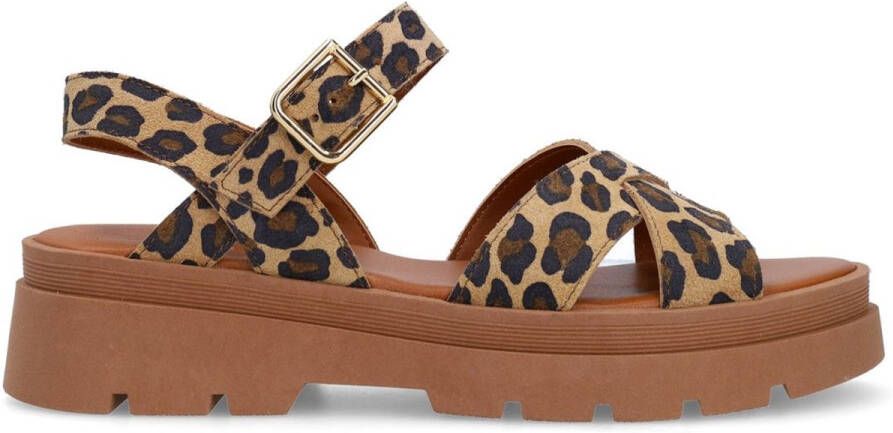 Manfield Dames Suède leopard sandalen