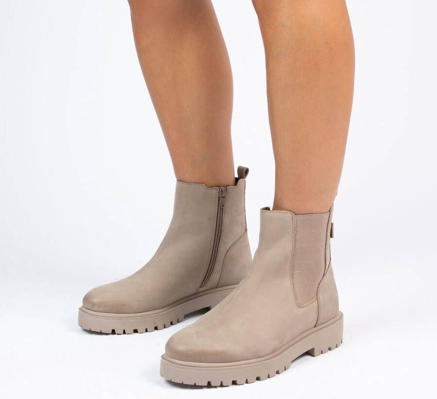 Manfield Dames Taupe leren chelsea boots