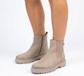 Manfield Dames Taupe leren chelsea boots - Taupe