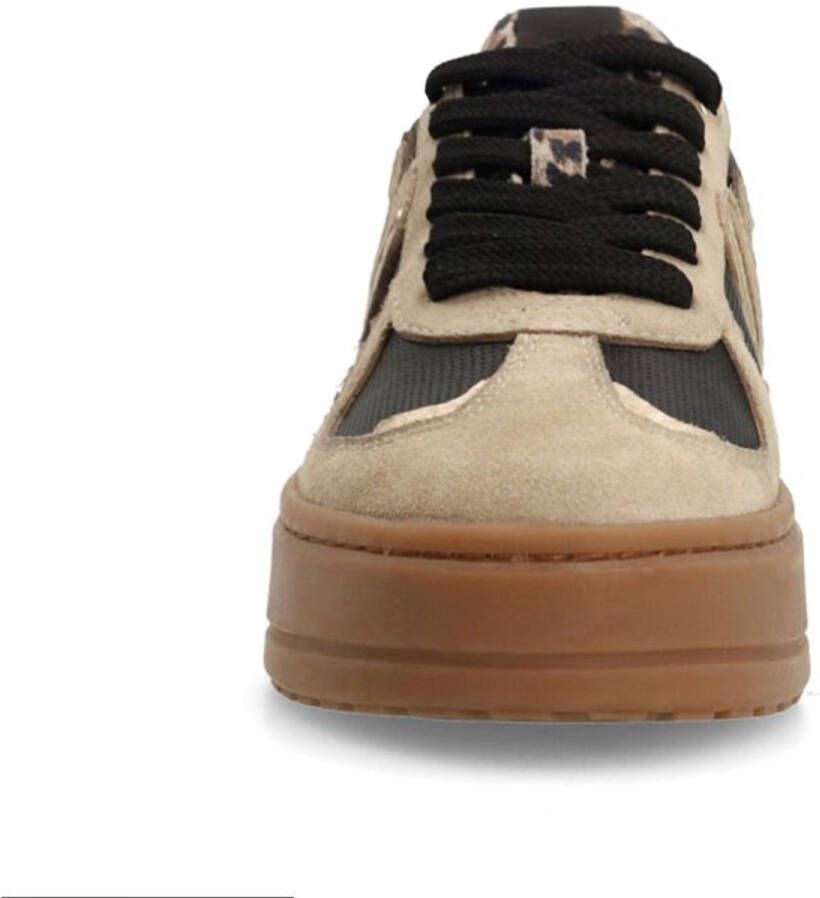 Manfield Dames Taupe leren sneakers met details