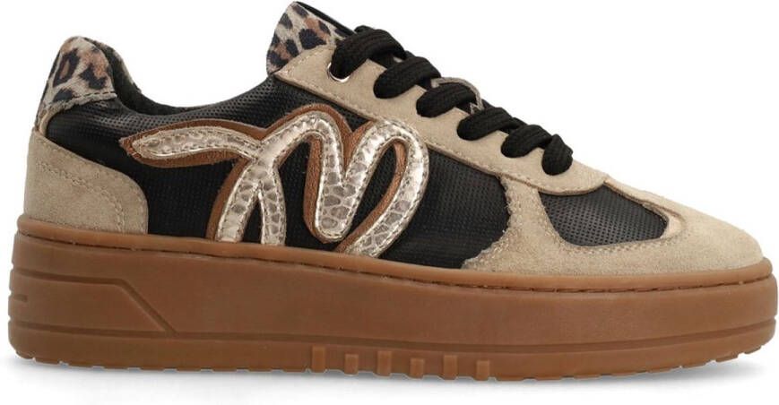 Manfield Dames Taupe leren sneakers met details