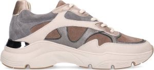 Manfield Dames Taupe leren sneakers met details van suède
