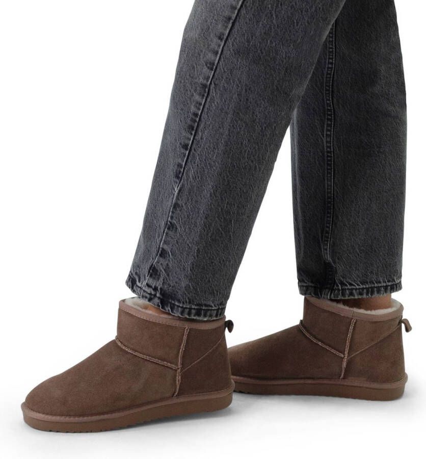 Manfield Dames Taupe suède boots met bont