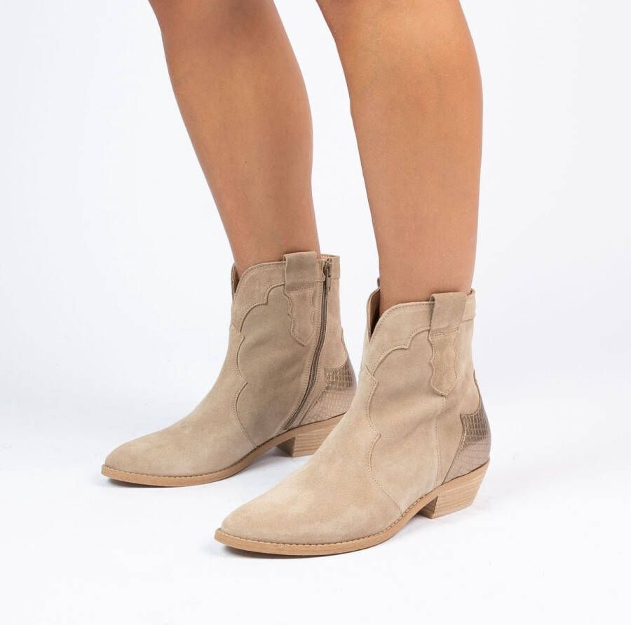 Manfield Dames Taupe suède cowboy laarzen
