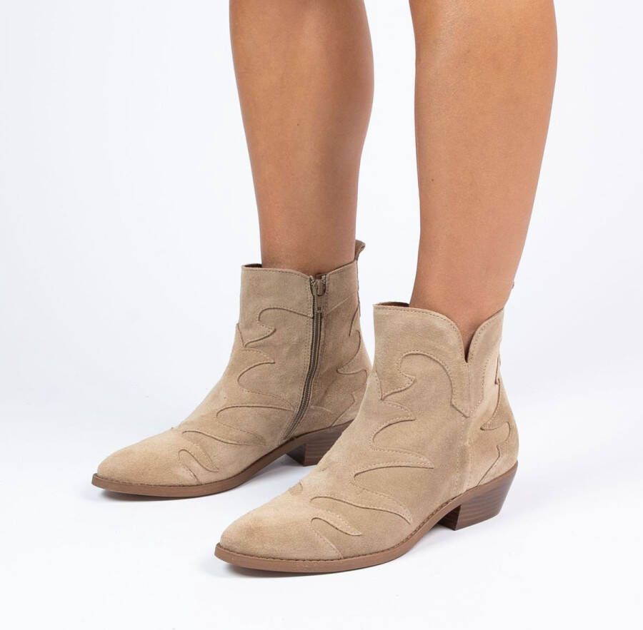 Manfield Dames Taupe suède cowboy laarzen