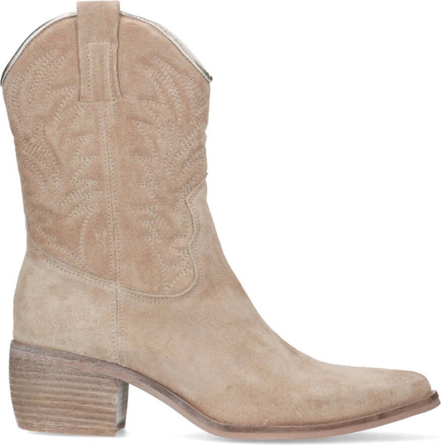 Manfield Dames Taupe suède cowboy laarzen - Schoenen.nl