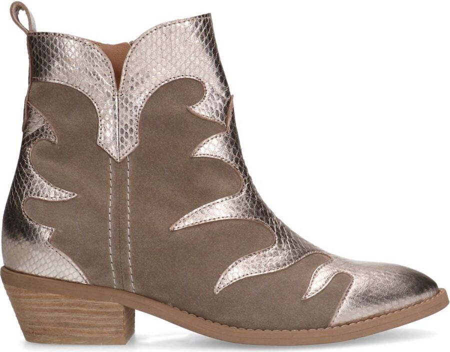 Manfield Dames Taupe suède cowboylaarzen met metallic details