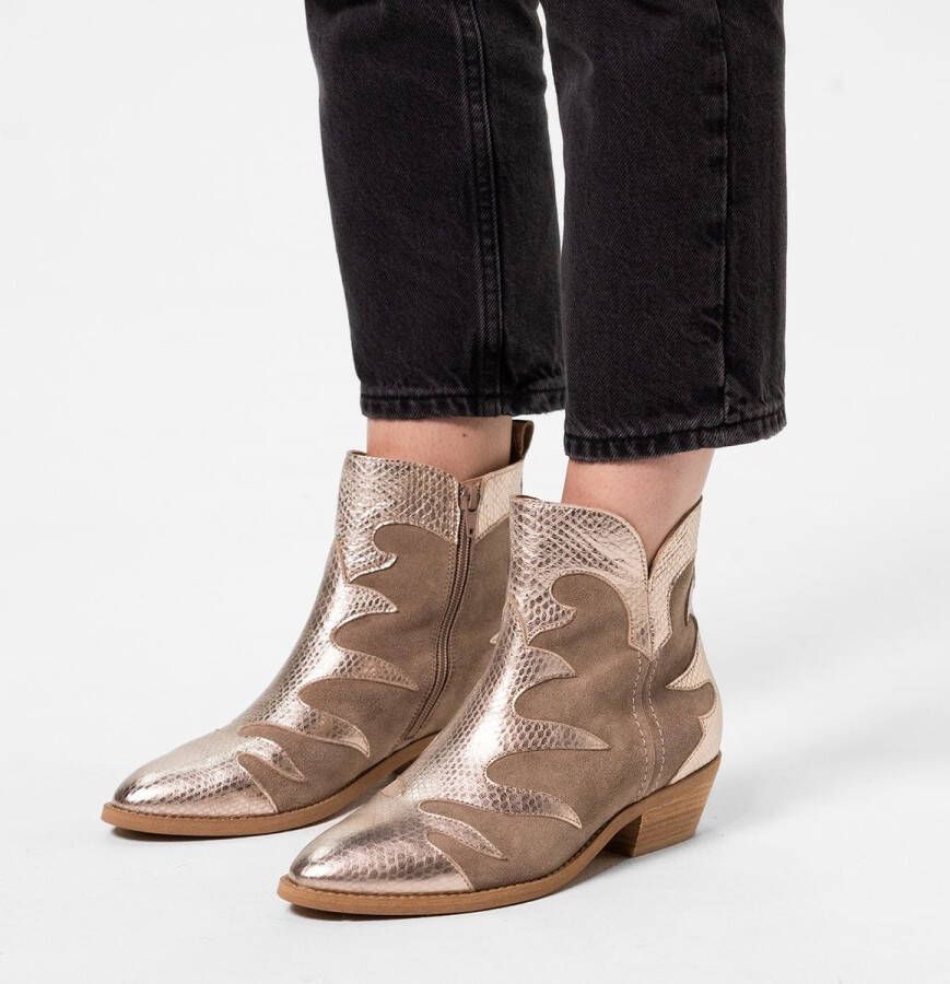 Manfield Dames Taupe suède cowboylaarzen met metallic details - Foto 2