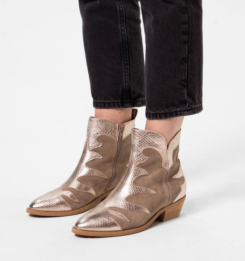Manfield Dames Taupe suède cowboylaarzen met metallic details