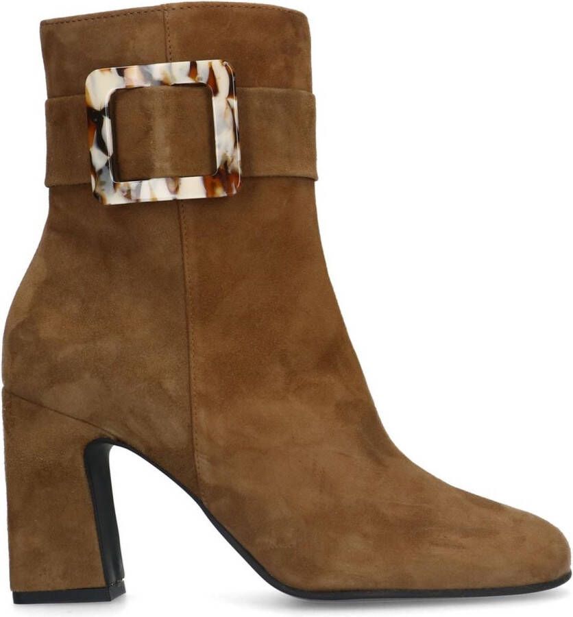 Manfield Dames Cognac suède enkellaarsjes met gesp - Foto 2