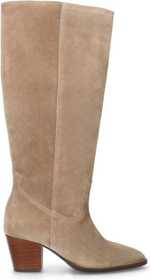 Manfield Dames Taupe suède hoge laarzen met hak - Foto 2