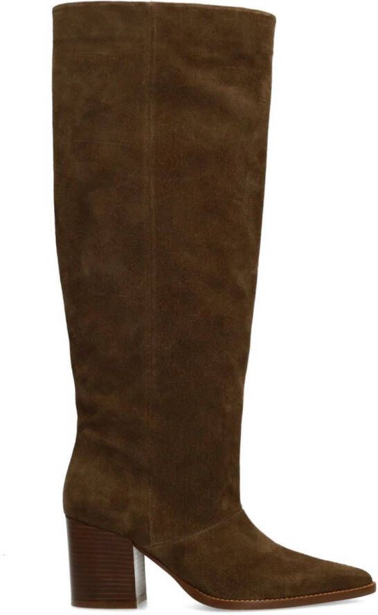 Manfield Dames Taupe suède hoge laarzen met hak en brede schacht