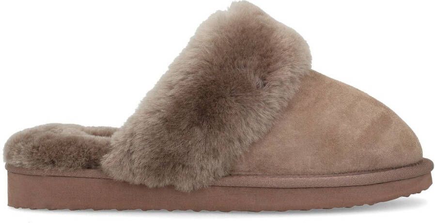 Manfield Dames Taupe suède pantoffels