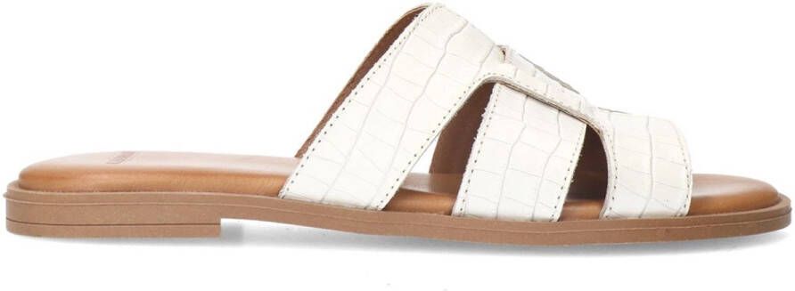 Manfield Dames Witte leren croco slippers