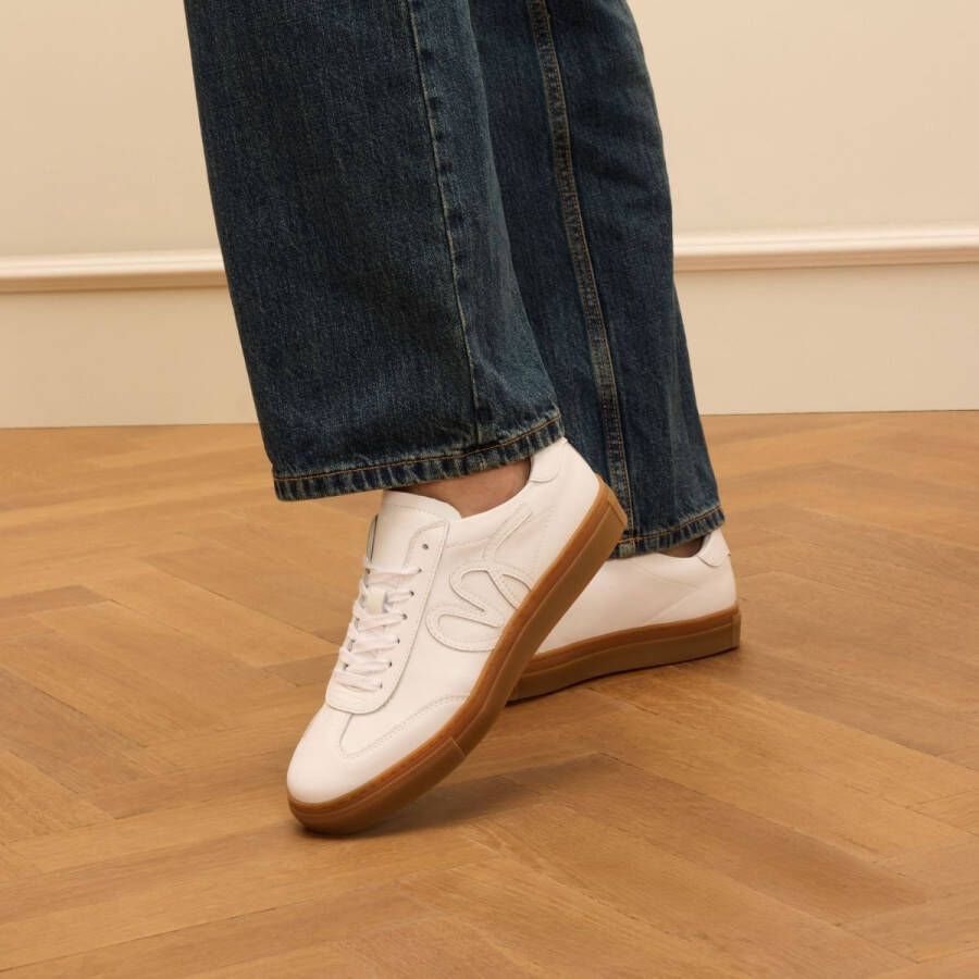 Manfield Dames Witte leren sneakers